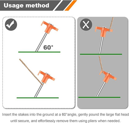 10PCS Tent Stakes Heavy Duty Camping Tent Stakes 7Inch Non-Rust Metal Tent Pegs with 10pcs Rubber Protective Sleeve (Orange)