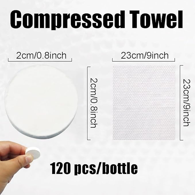 120 Pcs Compressed Towels, Camping Towels, Disposable Face Compressed Towel, Magic Towel, Compressed Towel for Travel, Camping,Hiking (9x9in)