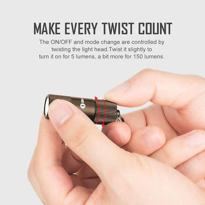 OLIGHT i1R 2 EOS 150 Lumens Tiny Rechargeable Keychain Flashlight EDC Mini LED Keyring Light with Built-in Battery for Camping Hiking Dog Walking etc (Desert Tan)
