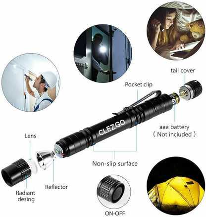 LED Pen Light Flashlights-2 Pack Small,Mini, Waterproof Pocket Flashlight with Clip for Camping, Outdoor, Emergency, Inspection, Work,Repair,Nurses & Medical Use