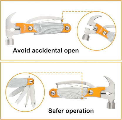 Hoteche MultiTool 11-in-1 Multi-Functiona Adjustable Wrench with Hook Remover, Wire Cutter, Hammer, Wrecking Bar, Screwdriver, Bottle Opener, Saw, Knife, File for Camping and Household