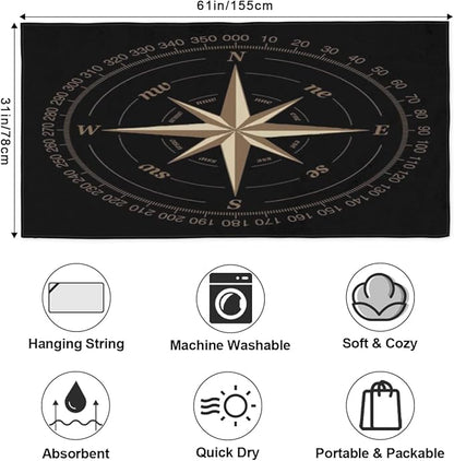 Compass Rose Beach Towel Oversized Quick Dry Beach Blanket Microfiber Sand Free Absorbent Lightweight Artwork Black Bath Towel for Pool Travel Swimming Camping Women Men