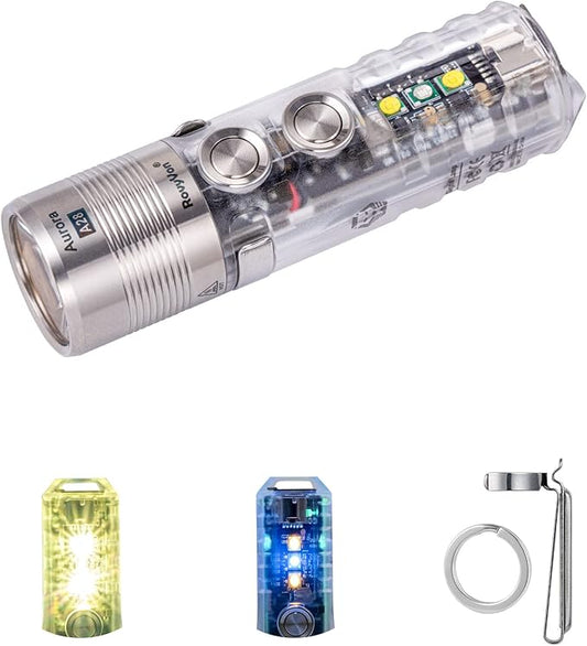 RovyVon A28 Gen 2 1000 Lumens EDC Flashlight, 6500K Cool White LED, USB-C Rechargeable, Dual Button for Momentary On/Lock Mode, Magnetic Clip, Gift for Ourdoor Emergency(365nm/White)