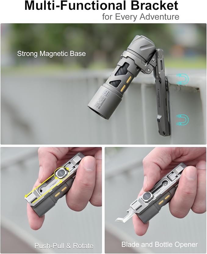 SK03 Pro Titanium EDC Rechargeable Flashlight with Magnetic Bracket, Side Light, 4 Colors Filters, 10 Modes, Small Flashlights Powerful AA LED Flashlight for Camping, Emergencies