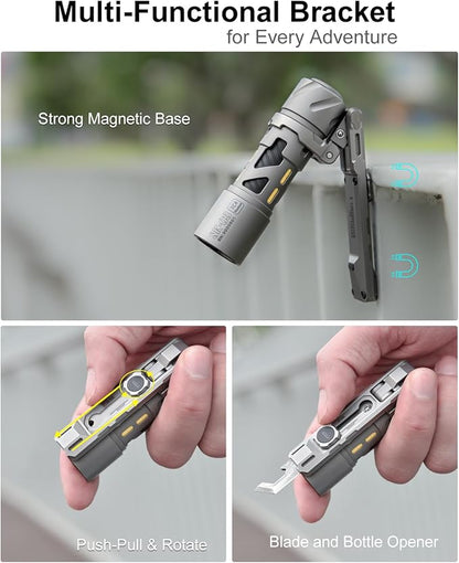 SK03 Pro Titanium EDC Rechargeable Flashlight with Magnetic Bracket, Side Light, 4 Colors Filters, 10 Modes, Small Flashlights Powerful AA LED Flashlight for Camping, Emergencies