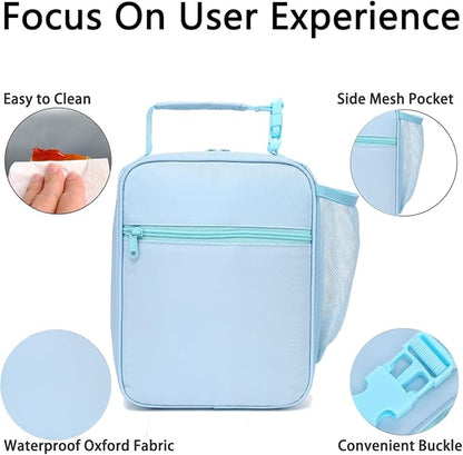 Insulated Lunch Bag for Women Girl Teen large Insulated Kid Lunch Bag,Large Reusable Cute Cooler Bag for School Work Picnic,Blue Alphabet