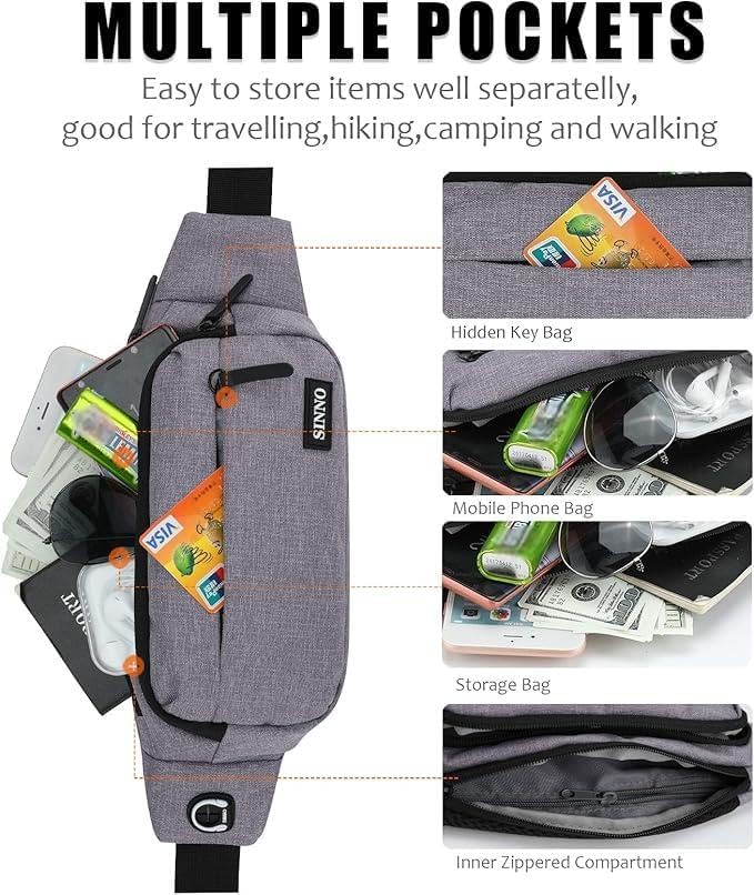 SINNO Large Crossbody Fanny Pack for Women Men Belt Bag With 4-Zipper Pockets for Travel Running Hiking Workout Dog Walking Outdoors Sport Fishing Waist Pack Bag Carrying All Phones