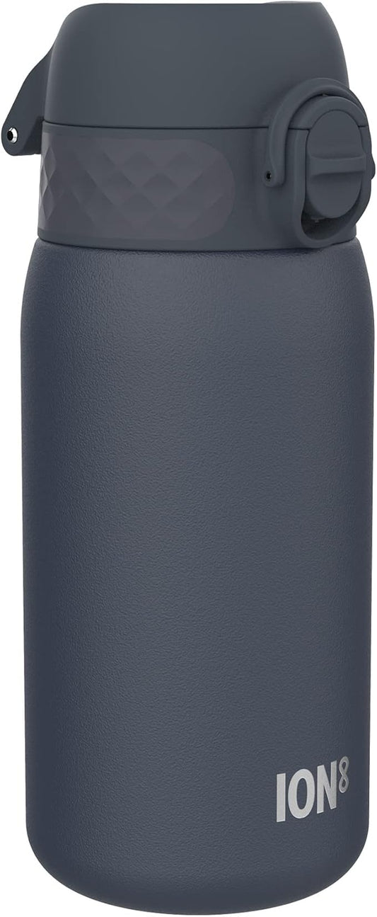 ION8 Insulated Steel Water Bottle, 320 ml/11 oz, Leak Proof, Easy to Open, Secure Lock, Dishwasher Safe, Carry Handle, Flip Cover, Scratch Resistant, Durable Stainless Steel, Carbon Neutral, Ash Navy