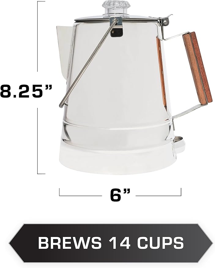 COLETTI Butte Percolator Coffee Pot — Large Coffee Pot, NO Aluminum or Plastic [14 Cup]