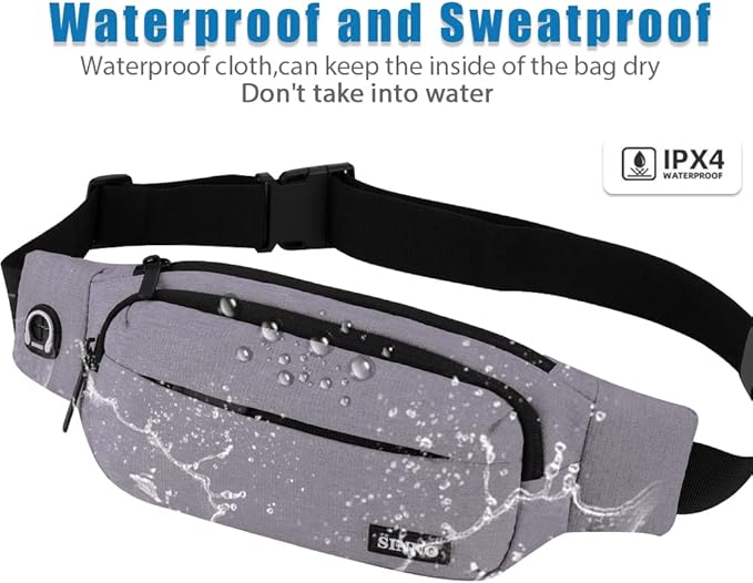 SINNO Large Crossbody Fanny Pack for Women Men Belt Bag With 4-Zipper Pockets for Travel Running Hiking Workout Dog Walking Outdoors Sport Fishing Waist Pack Bag Carrying All Phones