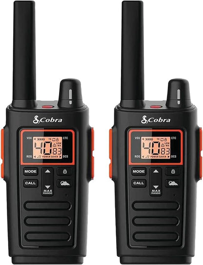 Cobra RX380 Walkie Talkies - Rechargeable, 40 Preset Channels, Long Range 32-Mile Two-Way Radio Set (2-Pack), Black