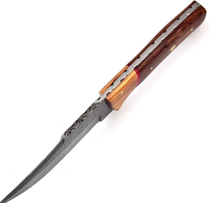 927 Custom Handmade Damascus Steel Small Fixed Blade Outdoor Camping Bushcraft Knife for men with Leather Sheath 927