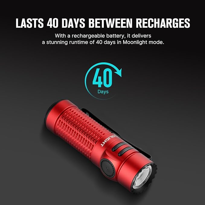 OLIGHT Warrior Nano Tactical Flashlight, 1200 Lumens Rechargeable LED Light with MCC Charger, Dual Switches EDC Flashlight for Emergency, Outdoors and Camping (Red)