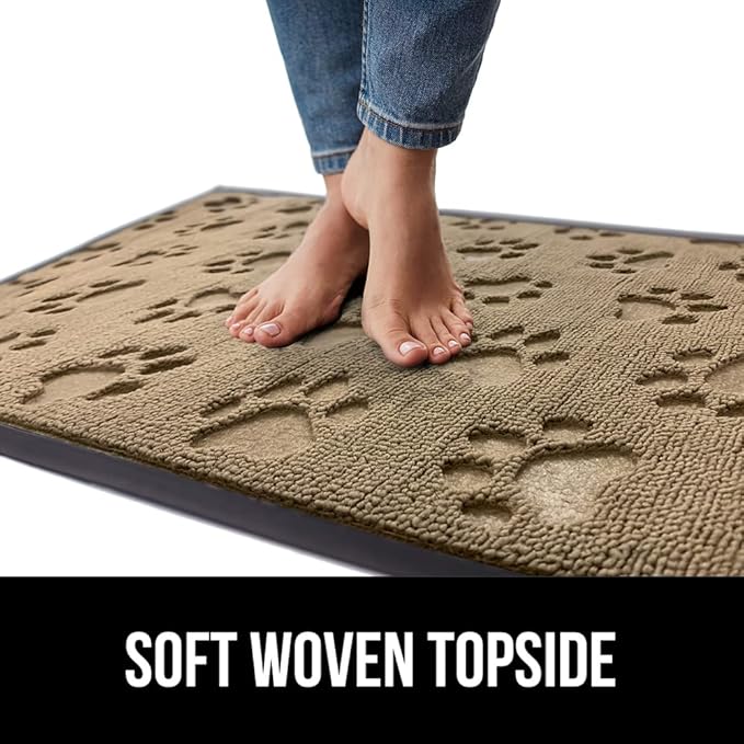 GORILLA GRIP 100% Waterproof All-Season WeatherMax Doormat, 47x35, Durable Natural Rubber, Stain and Fade Resistant, Low Profile, Indoor Outdoor Door Mats, Easy Clean Patio Entry Mat, Tan Pawprints