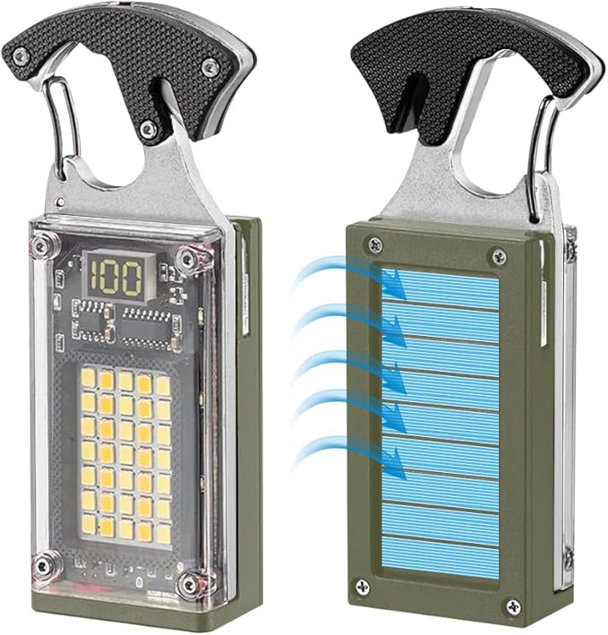 LED Multitool Small Flashlight, Keychain Light, Solar Rechargeable COB Multi-Function Mini Work Light, 1000 Lumens Rechargeable, 8 Lighting Modes Green