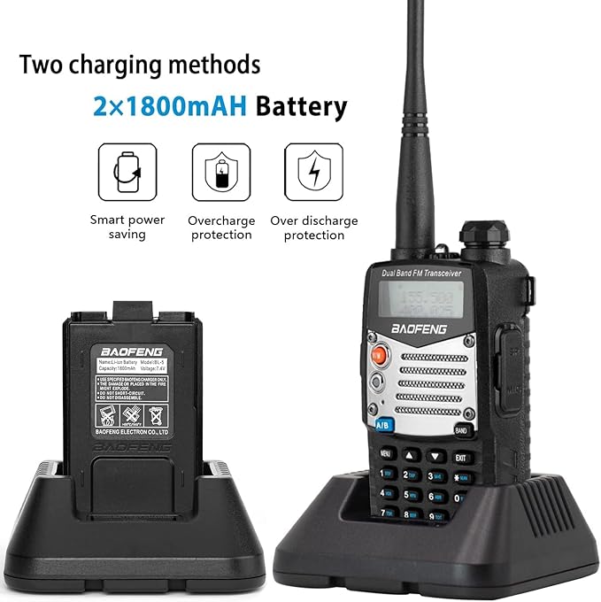BAOFENG UV-5R 8W Ham Radio Handheld, 128 Channels Dual Band Two Way Radio, Amateur Radio with Earpiece and Mic, Programming Cable, 771 Antenna (2 Pack)