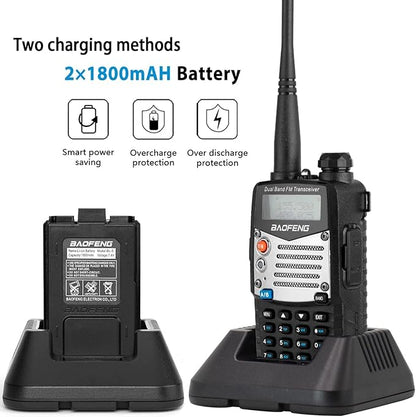 BAOFENG UV-5R 8W Ham Radio Handheld, 128 Channels Dual Band Two Way Radio, Amateur Radio with Earpiece and Mic, Programming Cable, 771 Antenna (2 Pack)