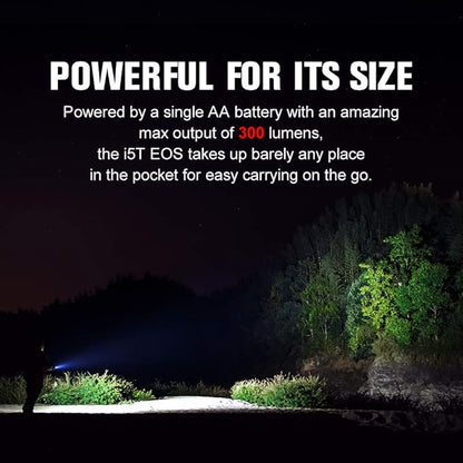 OLIGHT I5T EOS 300 Lumens Slim EDC Flashlight Dual-Output for Camping and Hiking, Tail Switch Flashlight with Beam Distance 196ft, Powered by Single AA Battery, Black