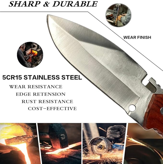 HelloWZXD Bushcraft Knife Full Tang Bush Knife - 0.2’’ Thick Fixed Blade Knife Stainless Steel - 9” Camping Knife w Sheath - Survival Hiking Hunting Camping Knives & Bushcraft Tool, wood