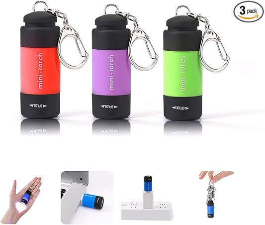 Mini Keychain Flashlights USB Rechargeable, Colorful Small LED Flashlight Torches for Kids/Adult Hiking Camping, Waterproof Pocket Flashlights for Backpack/Belt, (3Packs)