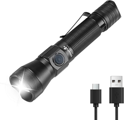ULTRAFIRE E5 Tactical Flashlight Zoomable Rechargeable 1350 High Lumens Law Enforcement EDC Flashlight,6 Modes Dual Switches Small LED Torch for Patrolilng,Emergency