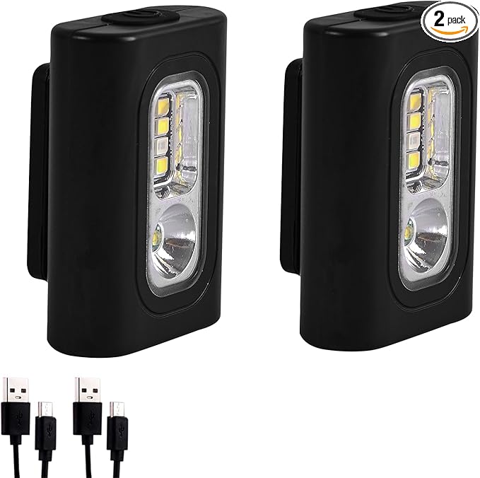 RAHAN Clip on Running Light, 2Pack Magnetic Clip on Light for Runners with 6 Lighting Modes, Rechargeable Reflective Running Gear for Runners Night Walking Hiking Camping (Black)