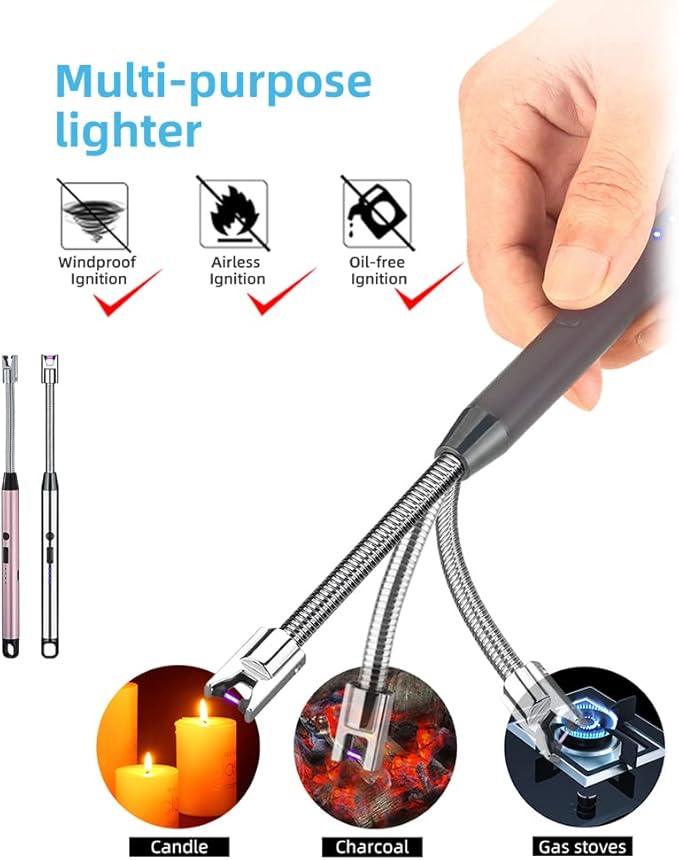 2 Pack Candle Lighter,Arc Lighter with USB Charging,Flameless Windproof,LED Battery Display,Safety Switch,Rotate 360 Degrees,for Aromatherapy,Candles,BBQ,Camping.(Pink&Silver)