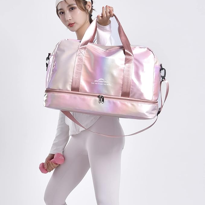 Travel Bag, Gym Bag for Women, Weekender Bags for Women, 40 L Waterproof Duffel Bag, with Shoe and Wet Compartments, Perfect for Gym,Overnight and Travel Use (Pink)