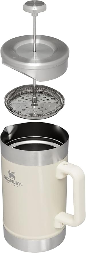 Stanley Classic Stay-Hot French Press Coffee Maker 48 oz | 5 Minute Brew, 4 Hours Hot | Mesh Filter for Coffee Grounds | Insulated Stainless Steel French Press | BPA-Free | Cream Gloss