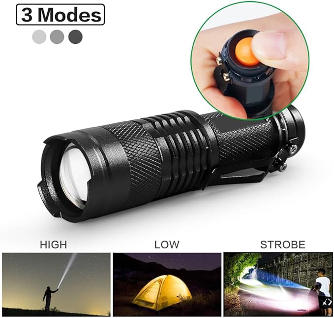 Tactical Flashlights, Bright Zoomable LED Mini Flashlights with High Lumens and 3 Modes, Waterproof Portable Pocket Flash Light for Emergency, Camping, and Outdoor Use (5 Pack)