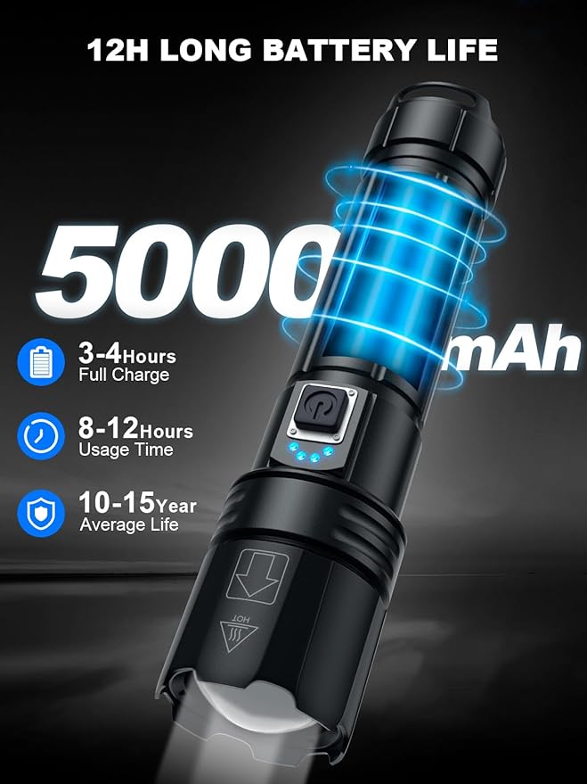 Flashlights High Lumen Rechargeable, 990,000 Lumens Super Bright LED Flashlight, High Powered Flash Light with 5000 mAh Capacity, Waterproof Handheld Flashlight for Camping Hiking(2 Pack)