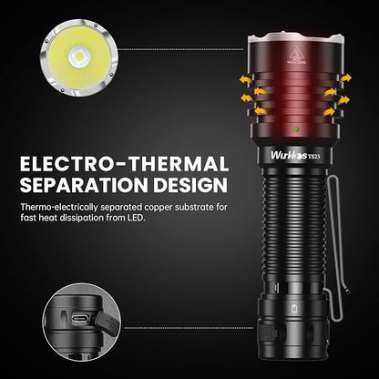 Wurkkos TS23 5000 High Lumens Flashlight,1581Ft Long Range Flashlight 6000K 70.3 HI LED High Power Super Bright LED Flashlight with Tail E-Switch,IP68 Waterproof Flashlights for Emergency,Repair,Work