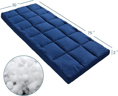 Cot Mattress Topper (Improved Thickness), Quilted Cot Pads for Camping, Soft Comfortable Sleeping Cot Mattress Pad Only, Camping Mattress Pad 75"x30" for Camp Cot/Rv Bunk/Narrow Twin Beds, Navy