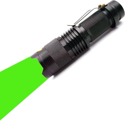 Green Light Flashlight Single Mode Green LED Flashlight with Clip Zoomable Green Flashlight for Hunting Fishing Night Observation
