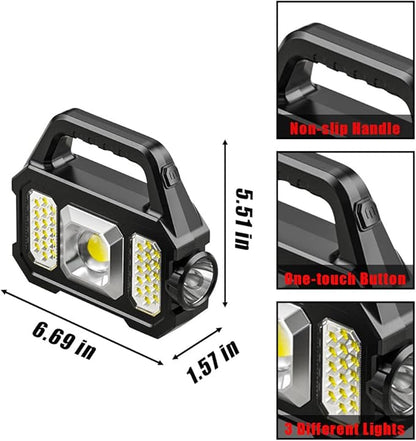Rechargeable Handheld Light Multifunctional Handheld Flashlight Portable Floodlight Work Light Waterproof LED Searchlight Spotlight with 3 Light Sources 6 Modes for Camping Hiking Emergency 4PACK