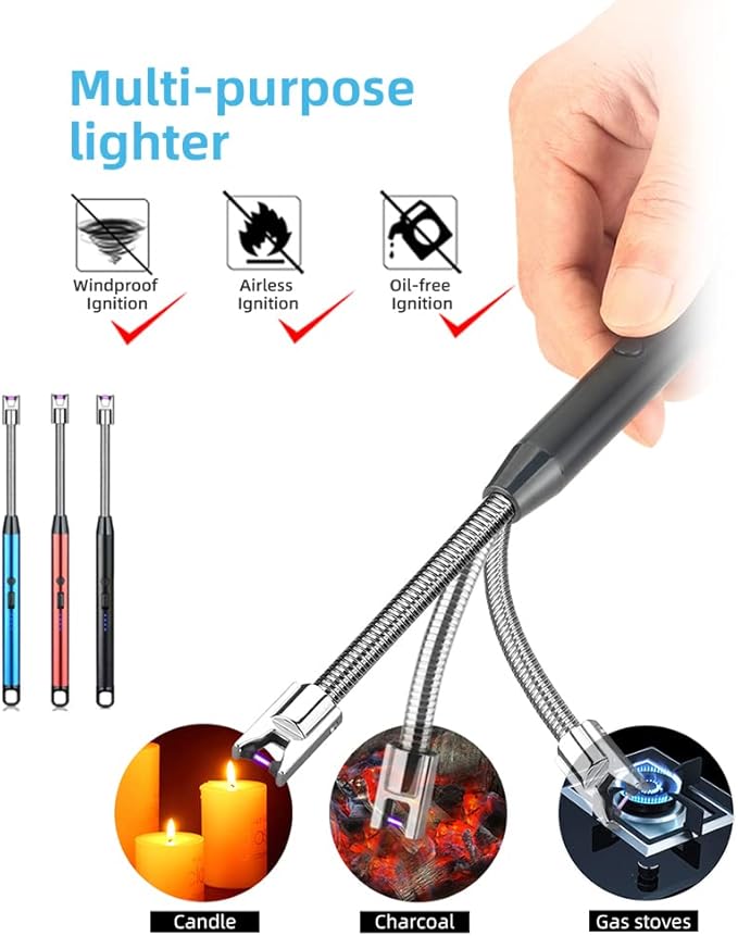 3 Pack Candle Lighter,Arc Lighter with USB Charging,Flameless Windproof,LED Battery Display,Safety Switch,Rotate 360 Degrees,for Aromatherapy,Candles,BBQ,Camping.(Blue&Red&Black)