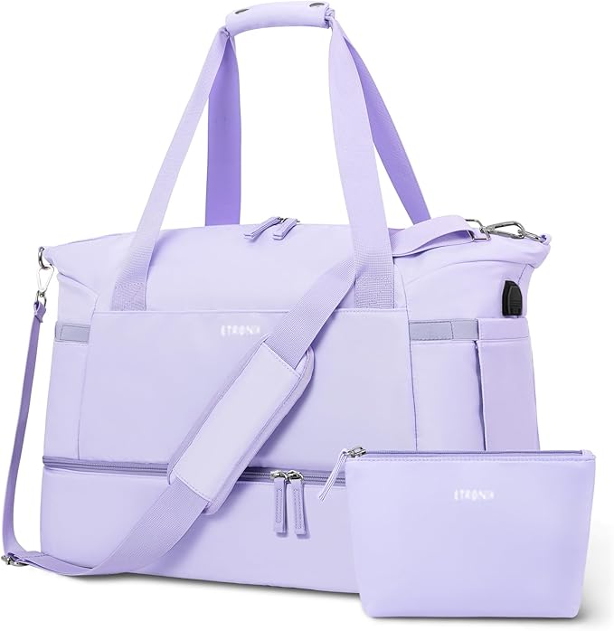 ETRONIK Gym Bag for Women, Travel Duffel Bag with USB Charging Port, Weekender Overnight Bag with Wet Pocket and Shoes Compartment for Women, Travel, Gym, Yoga (Purple)