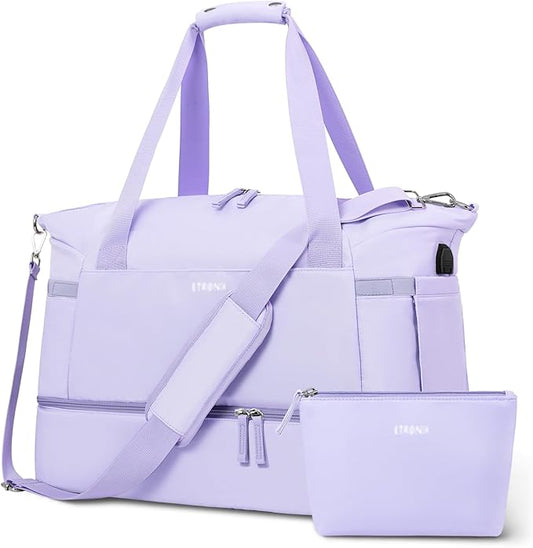 ETRONIK Gym Bag for Women, Travel Duffel Bag with USB Charging Port, Weekender Overnight Bag with Wet Pocket and Shoes Compartment for Women, Travel, Gym, Yoga (Purple)