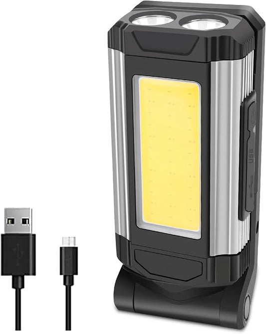 LED COB Rechargeable Flashlight Worklight,Trouble Lamp Gadget for Men Dad Birthday Gift Idea,Portable Torch Tool with Magnet Base 180° Rotate 7 Modes 2 Colors Light for Camping Mechanic BBQ