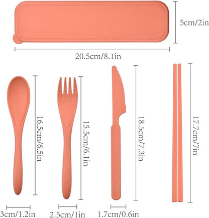 Travel Utensils with Case, Portable Wheat Straw Cutlery Set, Spoon Knife Fork Chopsticks Reusable Utensils for Travel Work Picnic Camping or Daily Use (7)