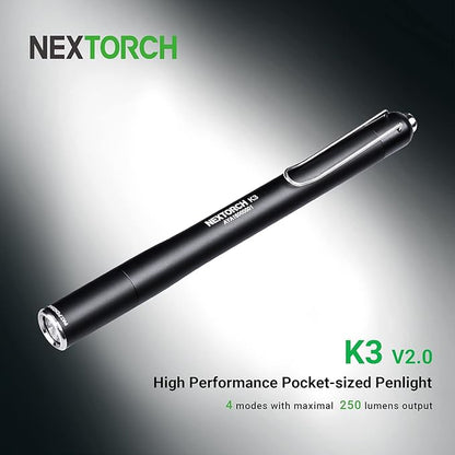 NEXTORCH Pen Light Flashlights with Clip 250 Lumens Mini Pocket Penlight Compact Handheld Torch for Camping Outdoor Emergency Everyday Flashlights Powered by AAA Battery