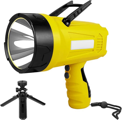 10000 Lumen Rechargeable Ultra Bright LED Spotlight Flashlight, High Powered Work Light + Collapsible Tripod - Perfect for Camping, Hiking, Hunting, Emergencies & Outdoors