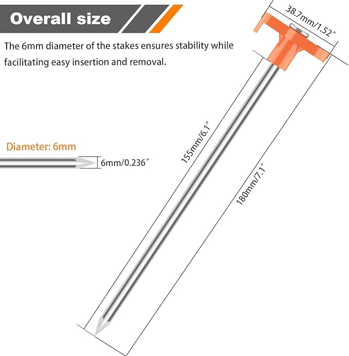 10PCS Tent Stakes Heavy Duty Camping Tent Stakes 7Inch Non-Rust Metal Tent Pegs with 10pcs Rubber Protective Sleeve (Orange)