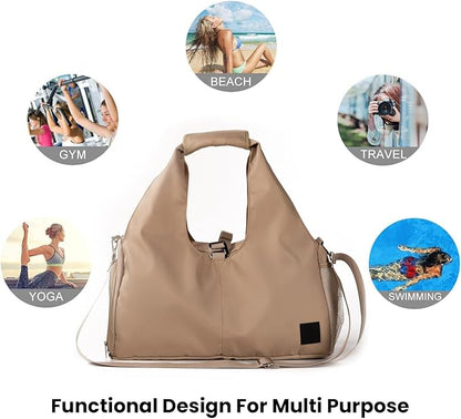 Yoga Bag for Women – 17 Inch Waterproof 210D Polyester, Detachable Strap, Insulated Tumbler Pocket, Double Zipper, Ventilated Gym Tote