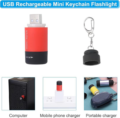 PATIKIL Mini Keychain Flashlight, Pocket LED Flashlight Portable Torch USB Rechargeable for Outdoor Camping Party, Red