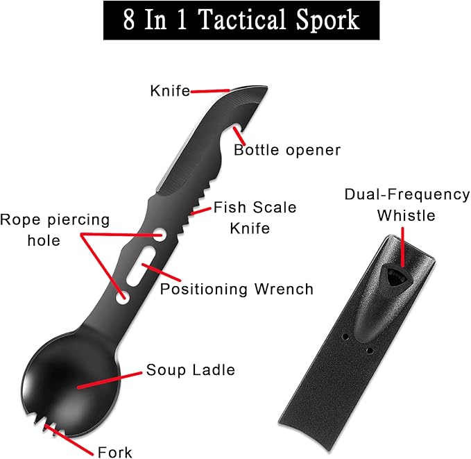 Multifunction Camping Flatware,8-In-1Camping Utensils for Hiking Camping Backpacking(Black)