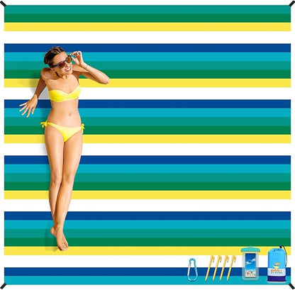 BYDOLL Beach Blanket Sandproof Waterproof 78''×110''1-7 Adults Compact Lightweight Oversized Beach Blanket Large Picnic Mat Beach Blanket for Travel Camping Hiking Picnic