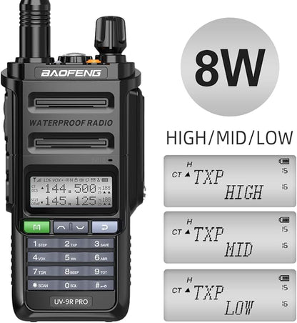 BAOFENG Radio UV-9R Pro Ham Radio Handheld Waterproof IP67 Two-Way Radio,with Type-C Charger Rechargeable Long Range Walkie Talkie for Adult with Programming Cable and Type-C Charging Cable