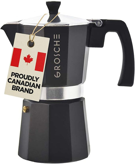 GROSCHE Milano Stovetop Espresso Maker Moka Pot 9 espresso Cup, 15.2 oz, Black. Cuban Coffee Maker Stove top coffee maker Moka Italian espresso greca coffee maker brewer percolator