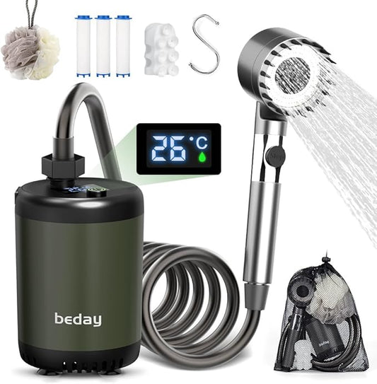 Portable Camping Shower Pump Kit, 7800mAh Showers Pump for Travel, Camping,Outdoor, Tents Shower and Pet Cleaning, with Water Temperature Display and Rechargeable Battery